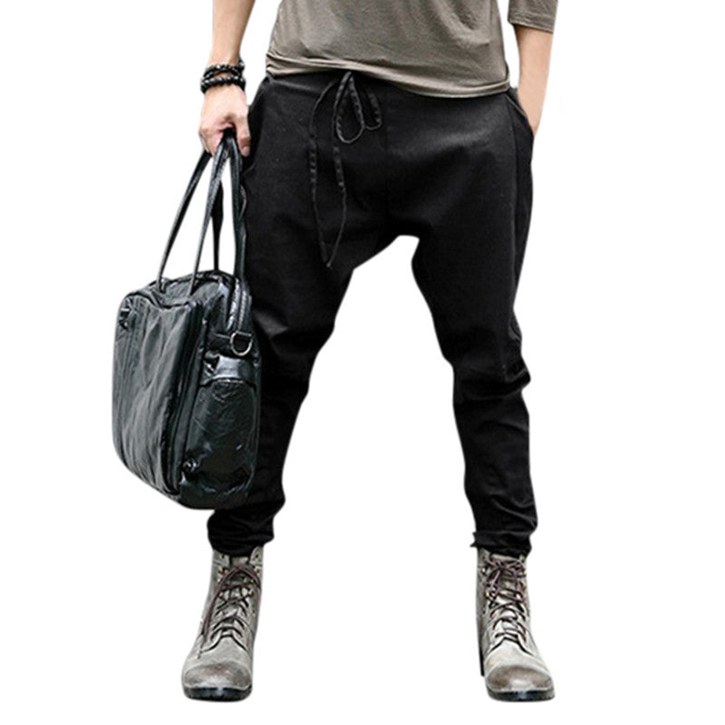 Stylish Hiphop Men's Harem Pants Slim Fit Cross-Pants Drop Crotch Elastic Waist Slack Trousers Joggers Sweatpants Male Autumn