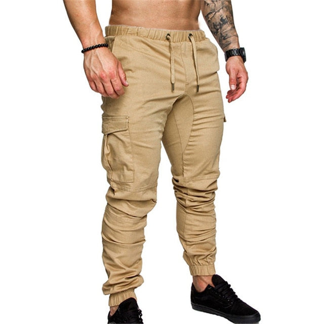 2018 Military Multi Pockets Skinny Pants Men Cargo Pants Joggers Fitness Tactical Waist Khaki Casual Trousers Plus Size 3XL